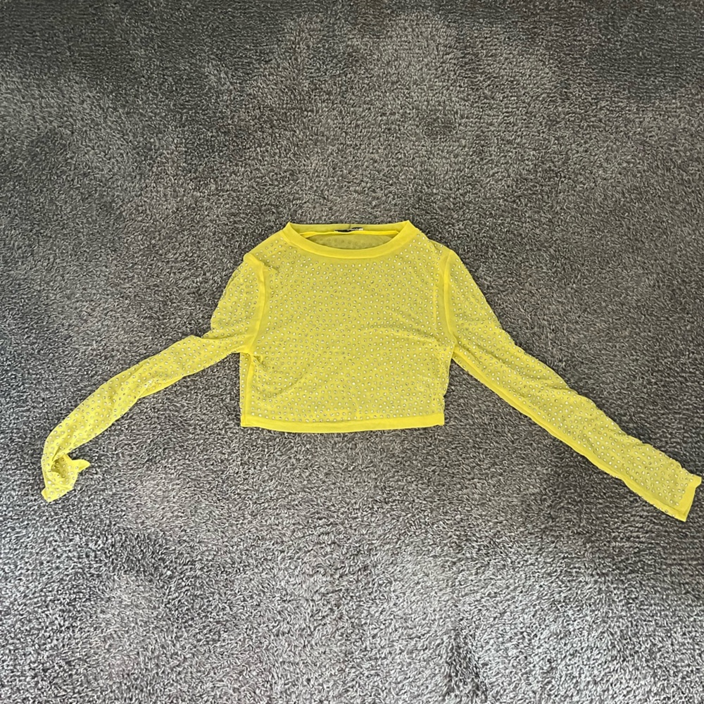 Brand new, never worn, rhinestone, yellow crop top